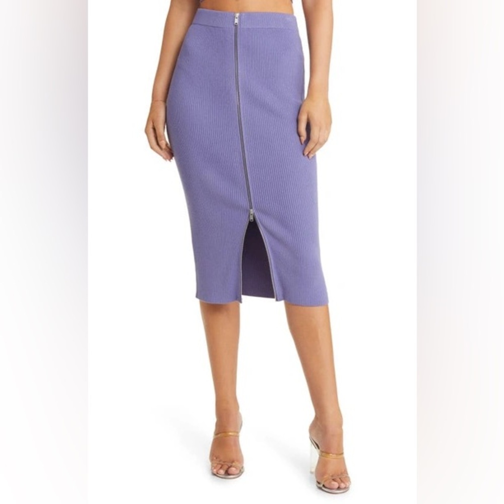 RIB ZIP FRONT SWEATER KNIT SKIRT